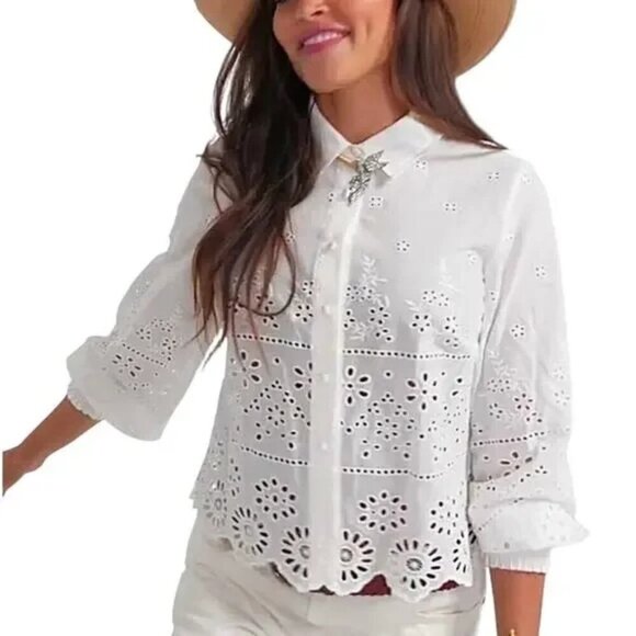 CAbi Tops - CABI Coast Eyelet Button Up Blouse White M #6084 NWT